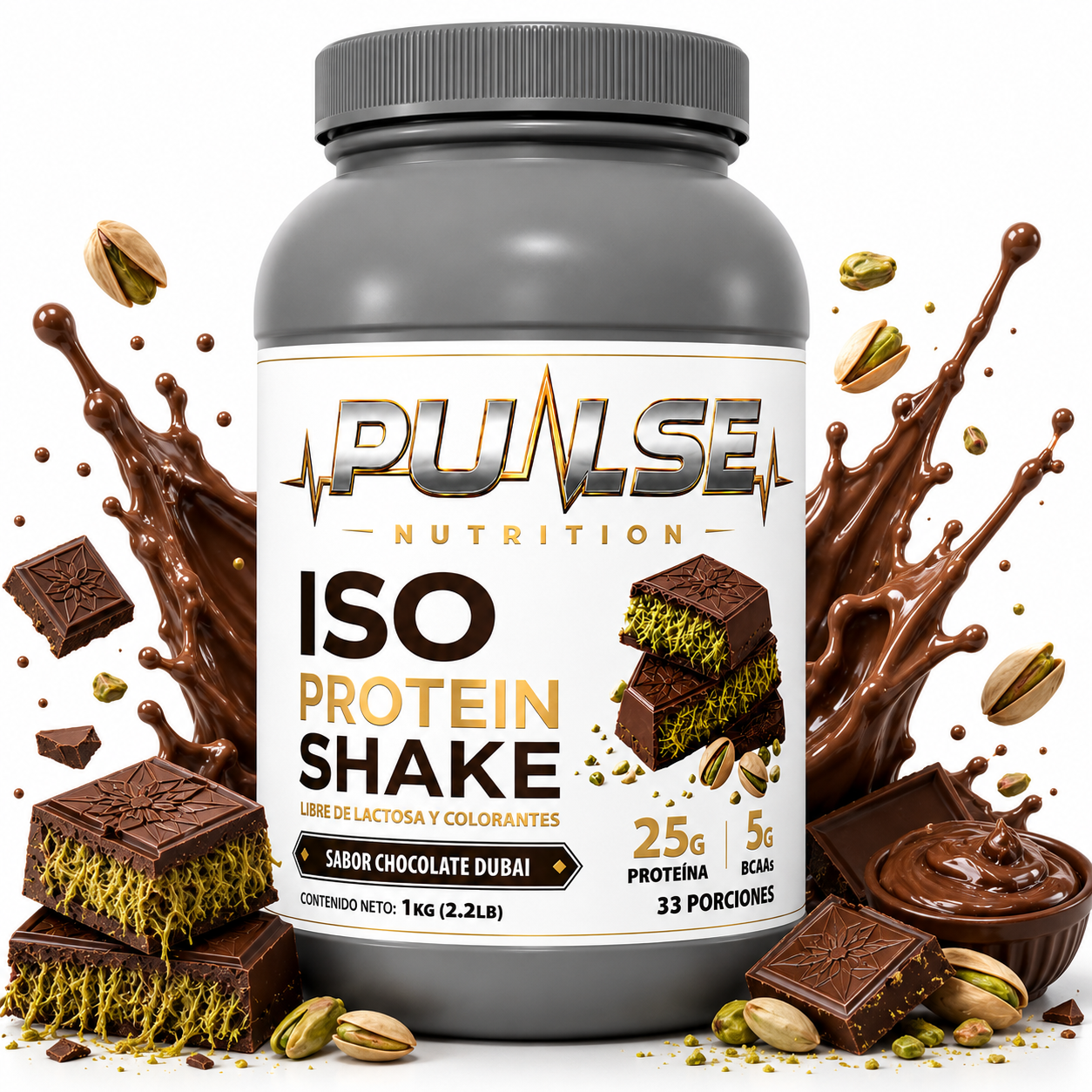 Proteína ISO Shake sabor Chocolate Dubai Pulse Nutrition 2.2 lb