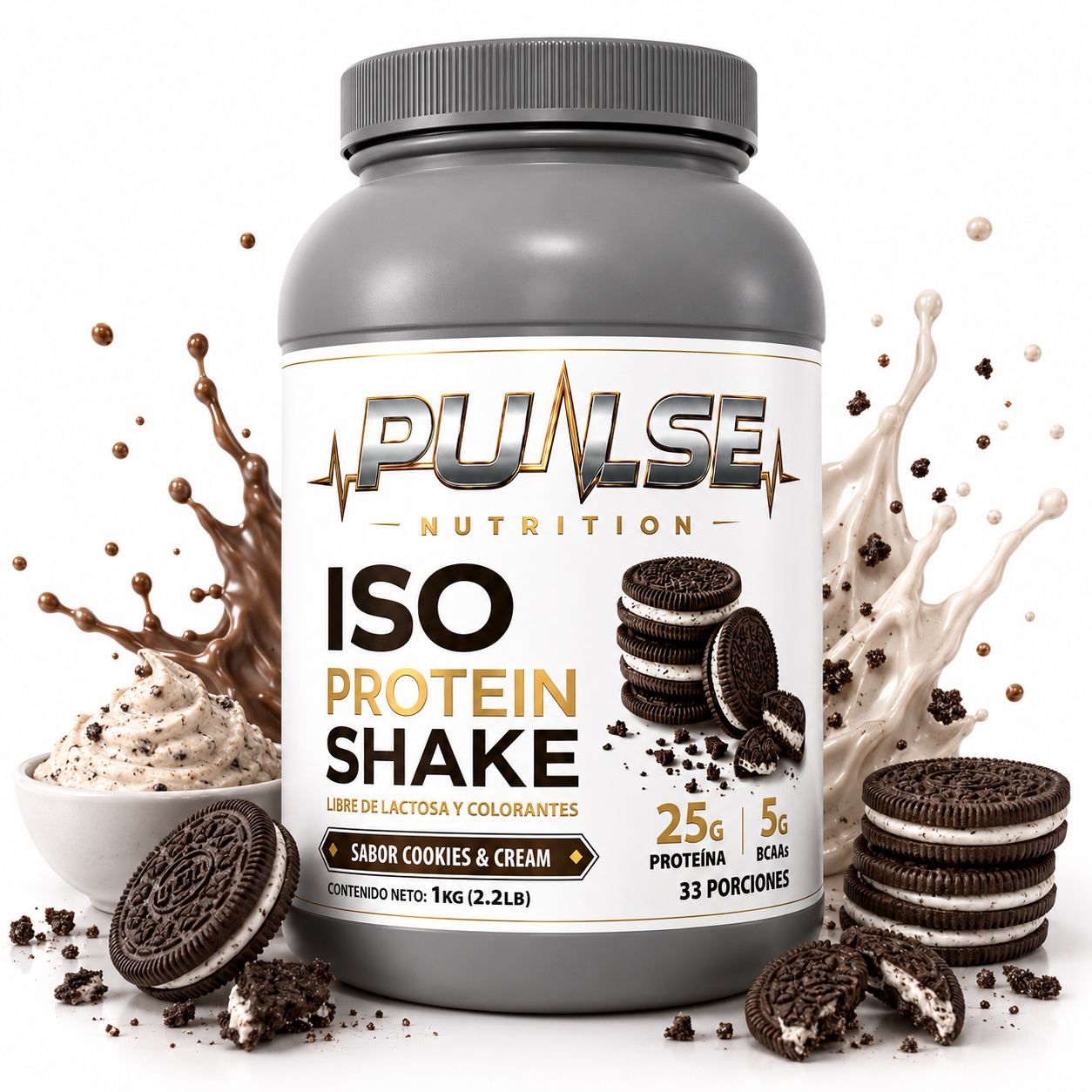 Proteina ISO Shake sabor Cookies and Cream Pulse Nutrition 2.2 lb