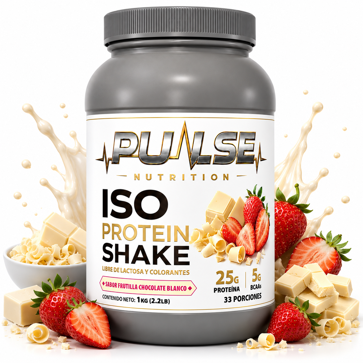 Proteina ISO Shake sabor Frutilla Chocolate Blanco Pulse Nutrition 2.2 lb