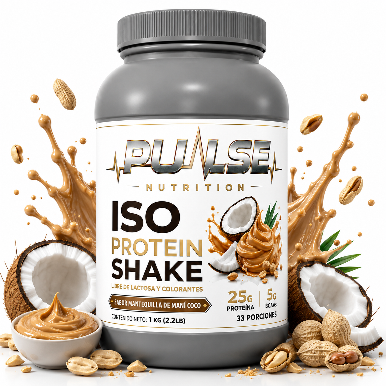 Proteina ISO Shake sabor Mantequilla Mani Coco Pulse Nutrition 2.2 lb